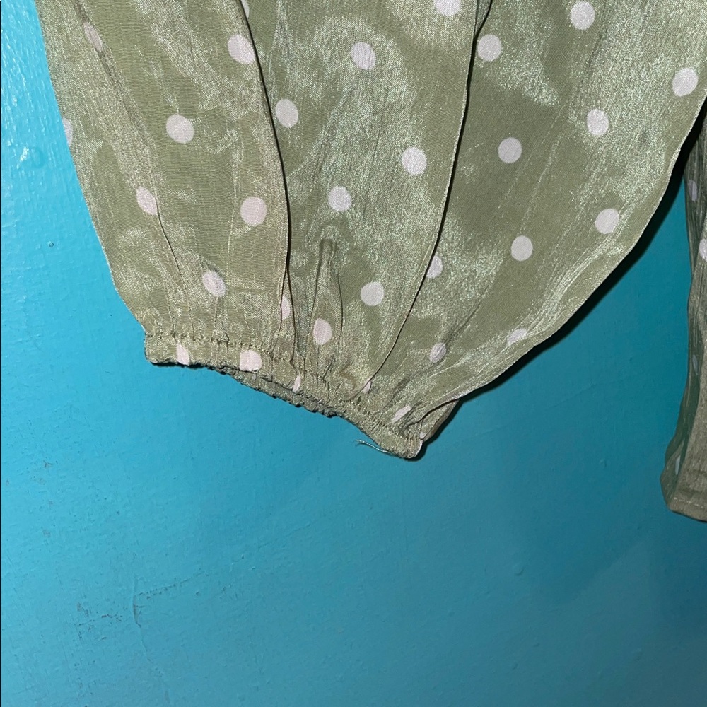 Suzanne Betro Olive Blouse with White Dots - Picture 9 of 16